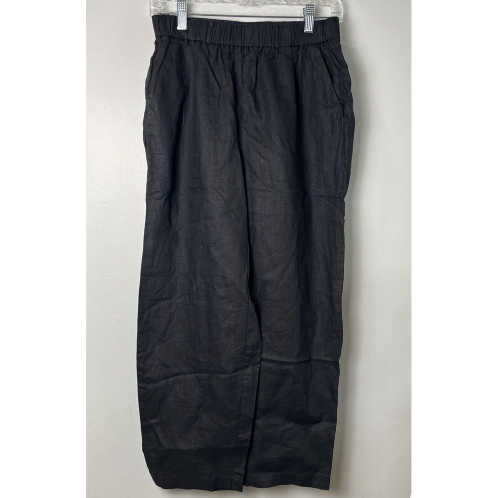 Quince Women's Black 100% European Linen Pants sz S NWT Relaxed Elastic Waist